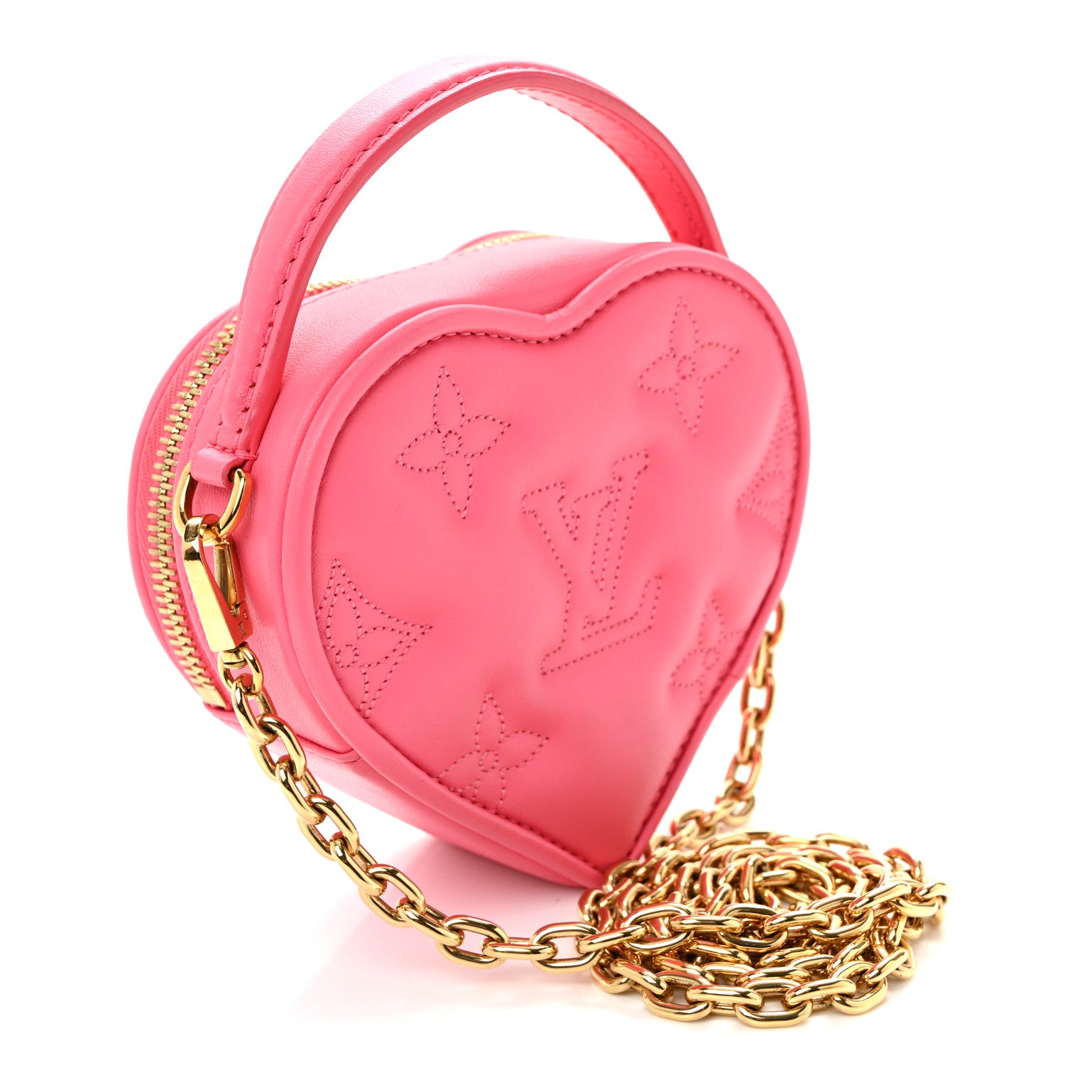 Louis Vuitton Calfskin Embroidered Monogram Pop My Heart Bag Pouch Dragon Fruit Pink 3 of 9