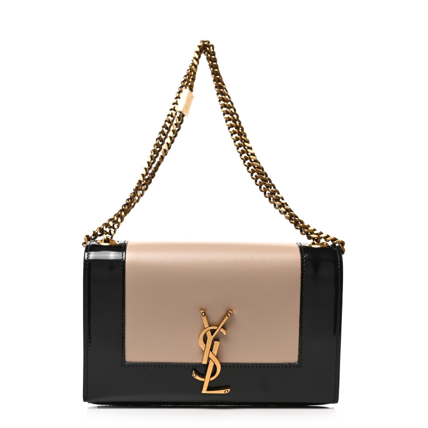 Saint Laurent Nappa Patent Calfskin Two-Toned Small Monogram Kate Satchel Desert Sand Black 1 of 8