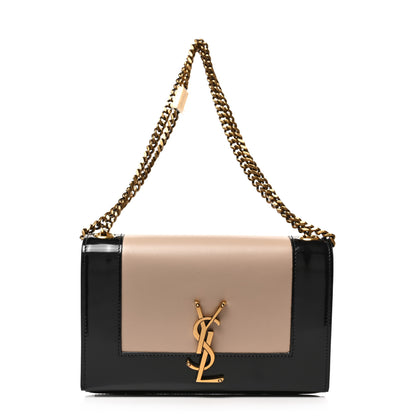 Saint Laurent Nappa Patent Calfskin Two-Toned Small Monogram Kate Satchel Desert Sand Black 1 of 8
