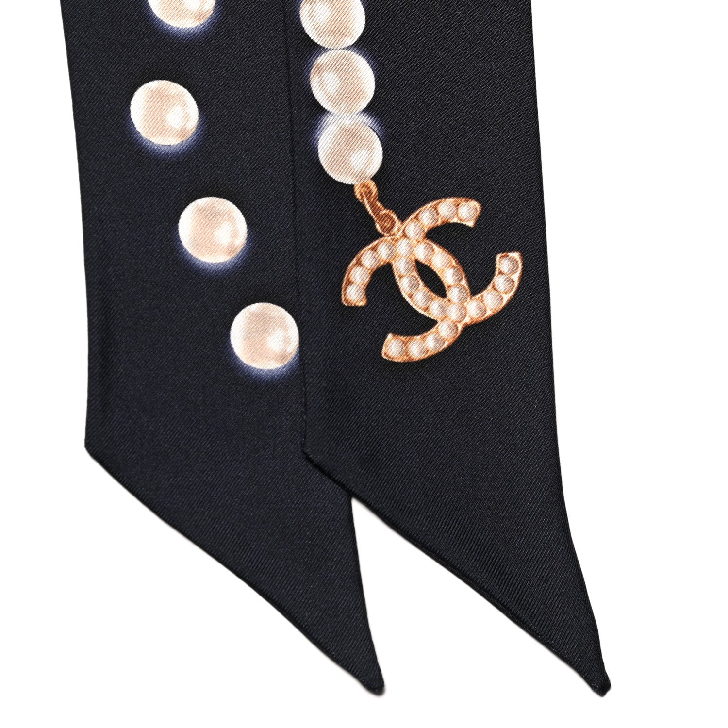 Chanel Silk Pearl CC Slim Bandeau Scarf Navy 2 of 4