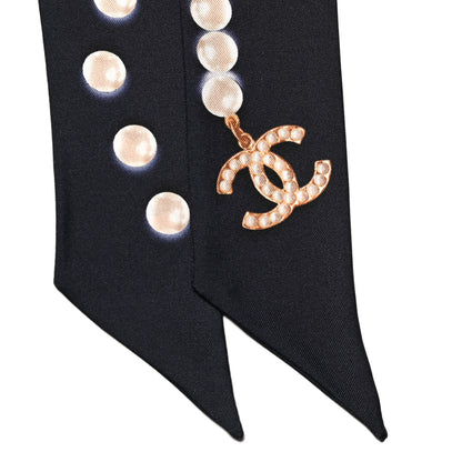Chanel Silk Pearl CC Slim Bandeau Scarf Navy 2 of 4