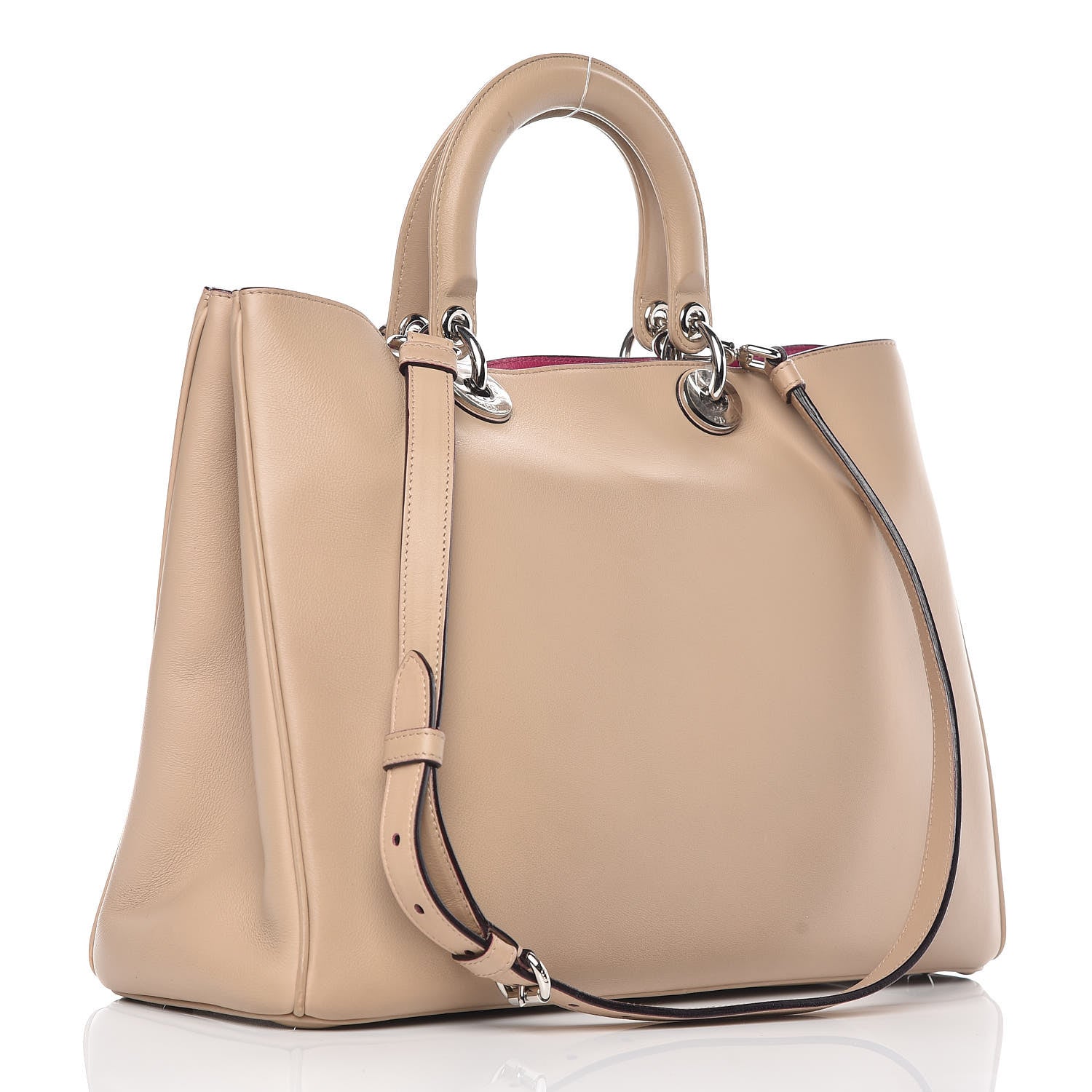 Christian Dior Smooth Calfskin Large Diorissimo Tote Beige Fuchsia 5 of 17