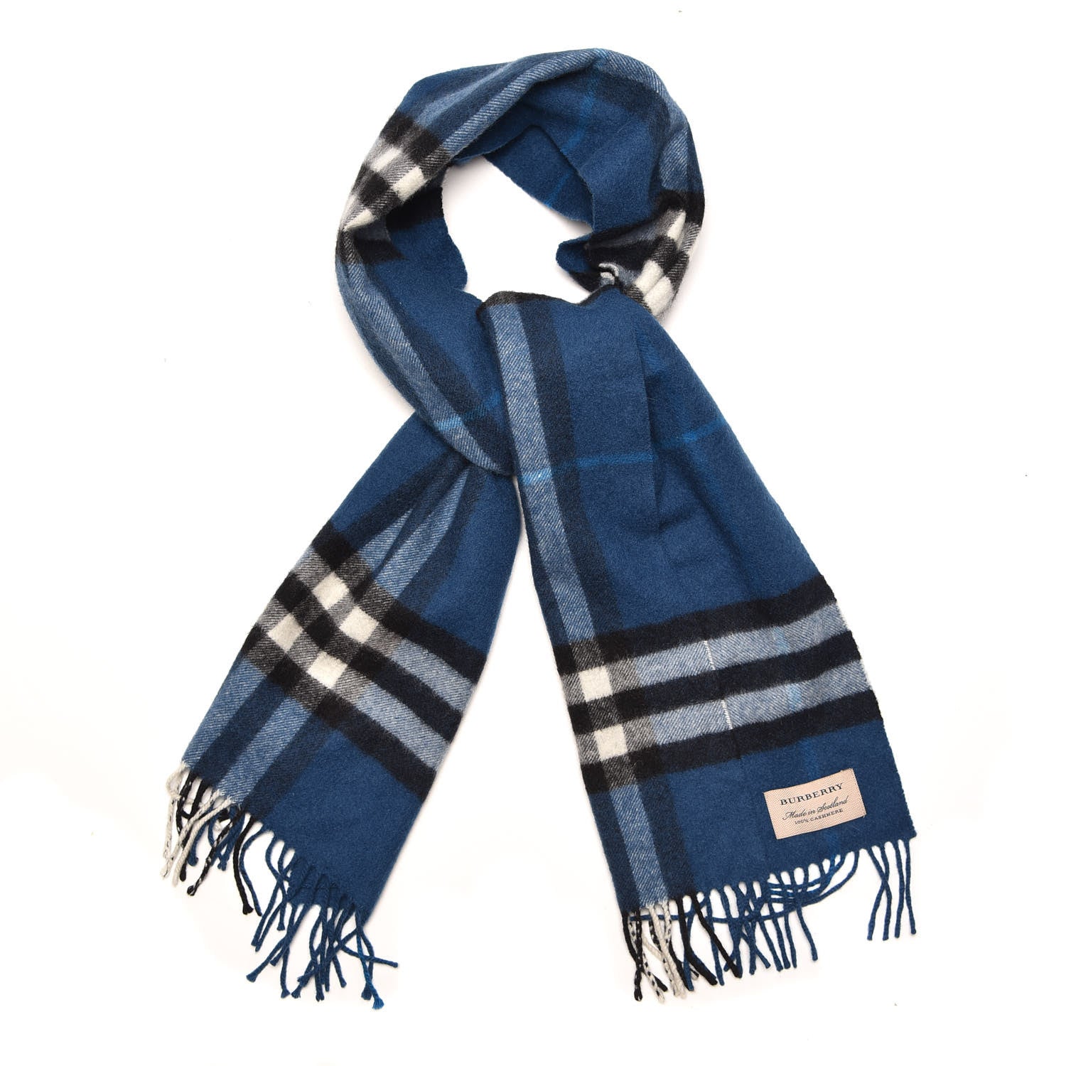 Burberry Cashmere Giant Check Fringe Scarf Cobalt Blue 1 of 5
