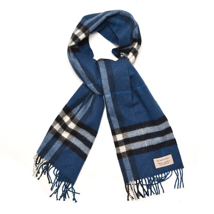 Burberry Cashmere Giant Check Fringe Scarf Cobalt Blue 1 of 5
