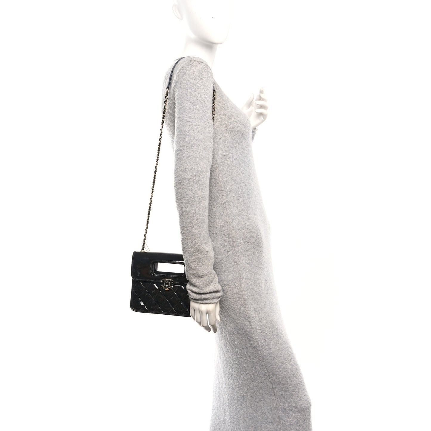 Patent Quilted Mini Graphic Catch Flap Black