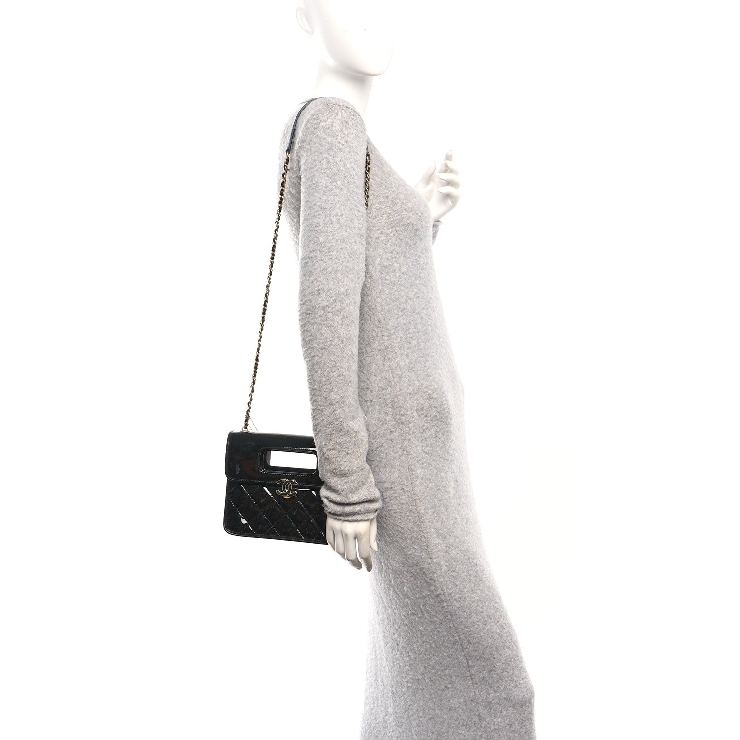 Chanel Patent Quilted Mini Graphic Catch Flap Black 2 of 10