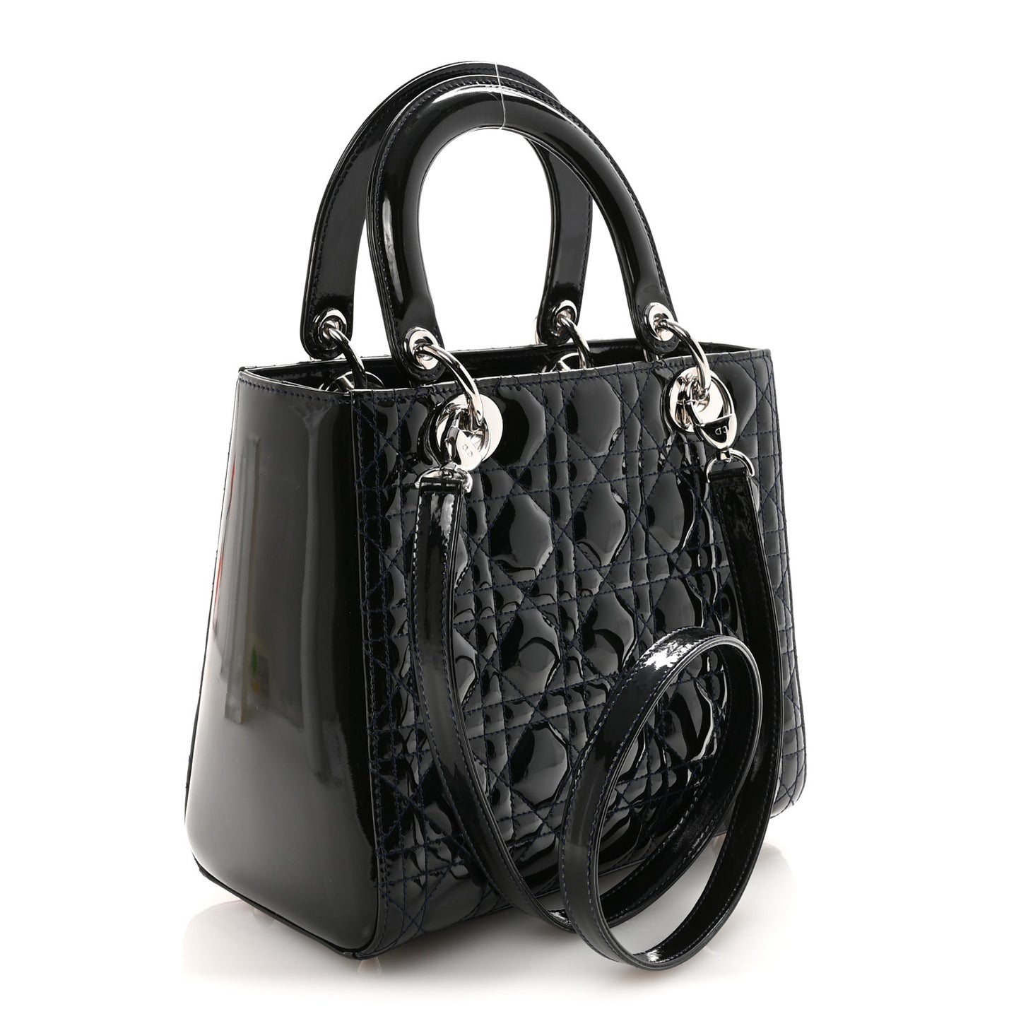 Patent Cannage Medium Lady Dior Navy Blue