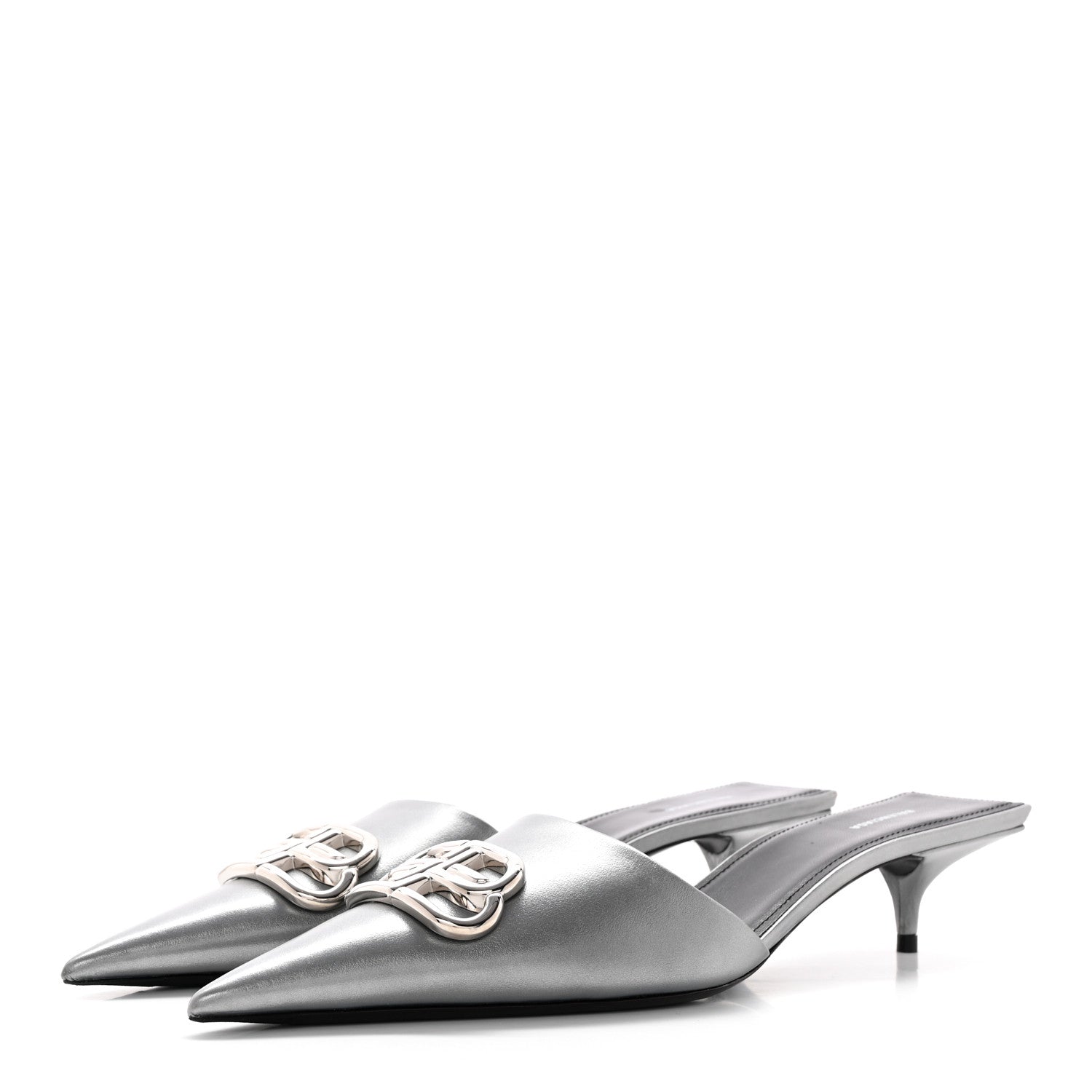 Balenciaga Metallic Nappa BB Square Knife Pointed Toe 40mm Mules 39.5 Silver 3 of 14