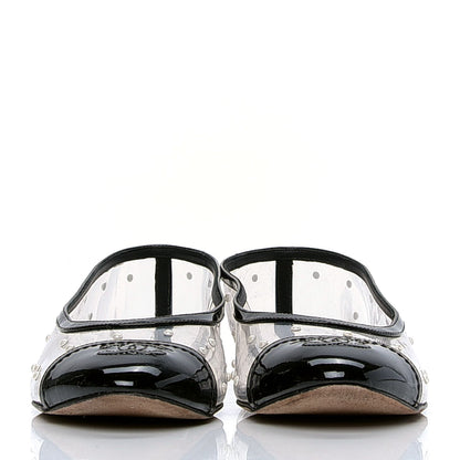Chanel PVC Patent Calfskin Pearl Cap Toe Ballerina Flats 37.5 Transparent Black 2 of 6