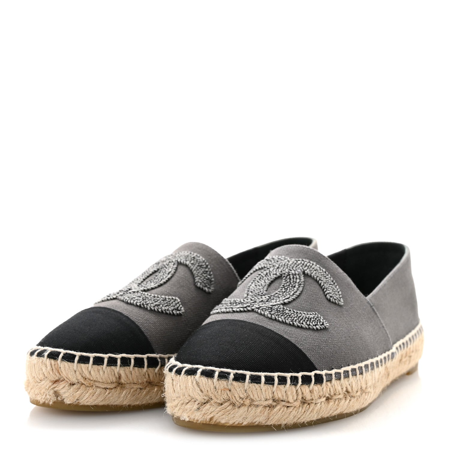 Chanel Canvas Grosgrain CC Espadrilles 36 Grey Black 4 of 10