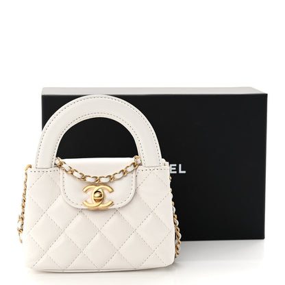 Chanel Shiny Aged Calfskin Quilted Mini Nano Kelly Shopper White 11 of 11
