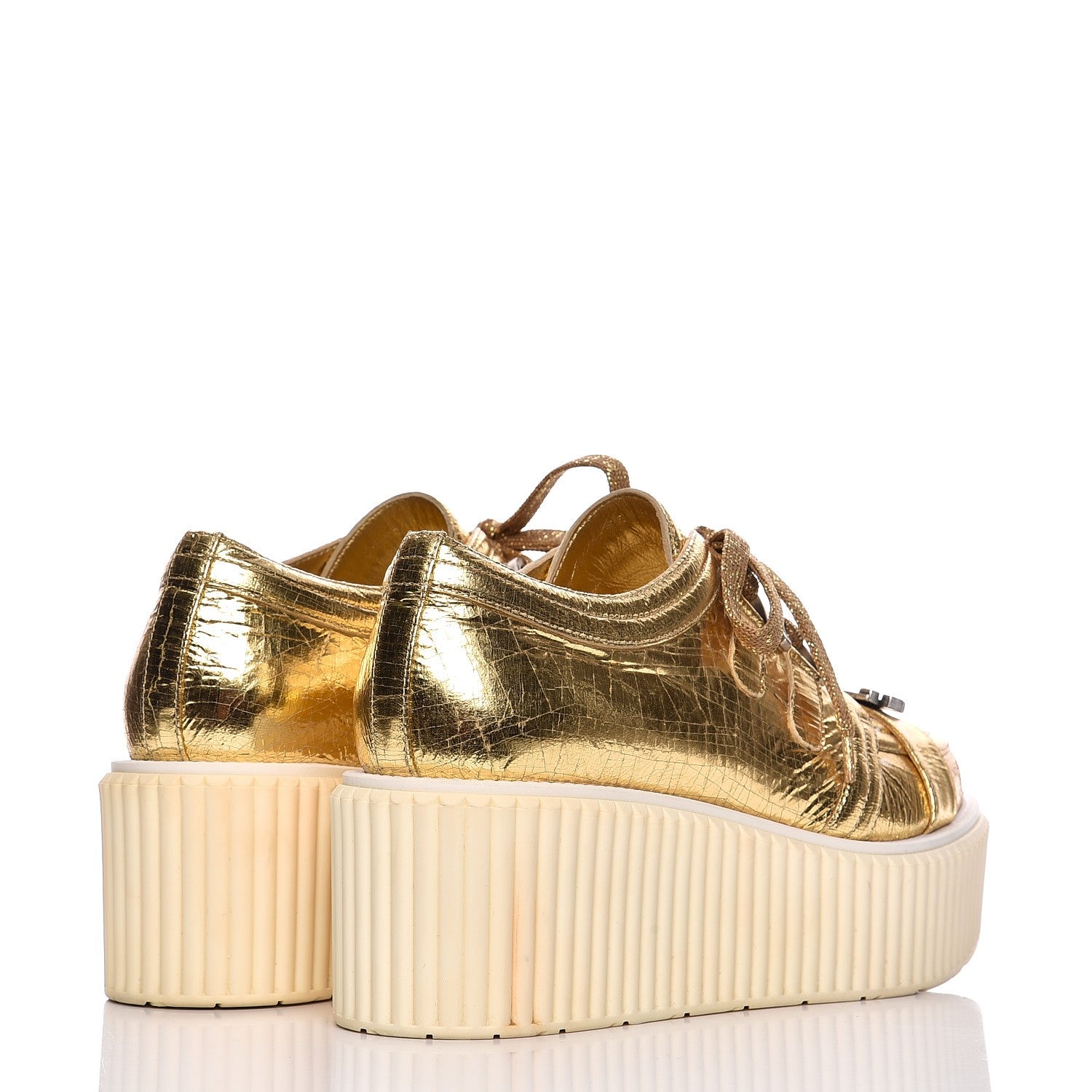 Chanel Lame Lace Up Creeper Sneakers 38 Gold 3 of 12