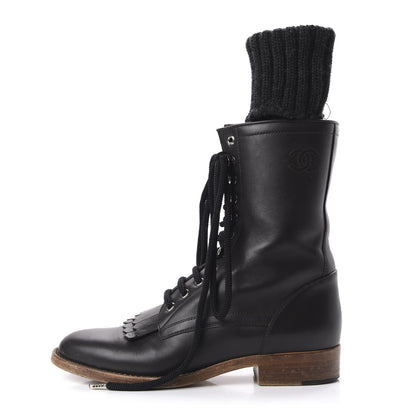 Chanel Calfskin Sock High CC Combat Boots 39 Black 1 of 6