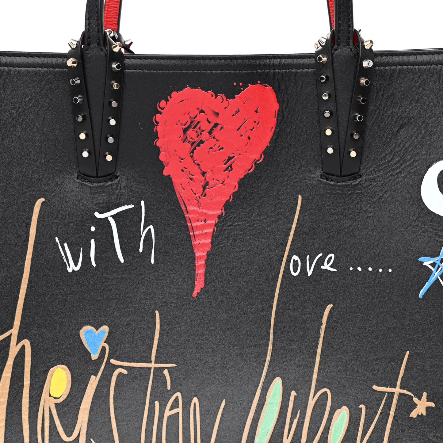 Calfskin Loubitag Spikes East West Cabata Tote Black