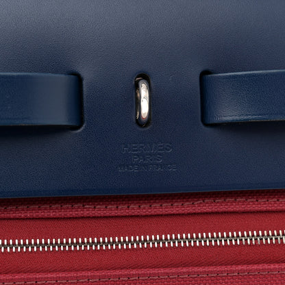 Hermes Military Toile Vache Hunter Herbag Zip 31 PM Rouge Grenat Bleu Saphir 7 of 17