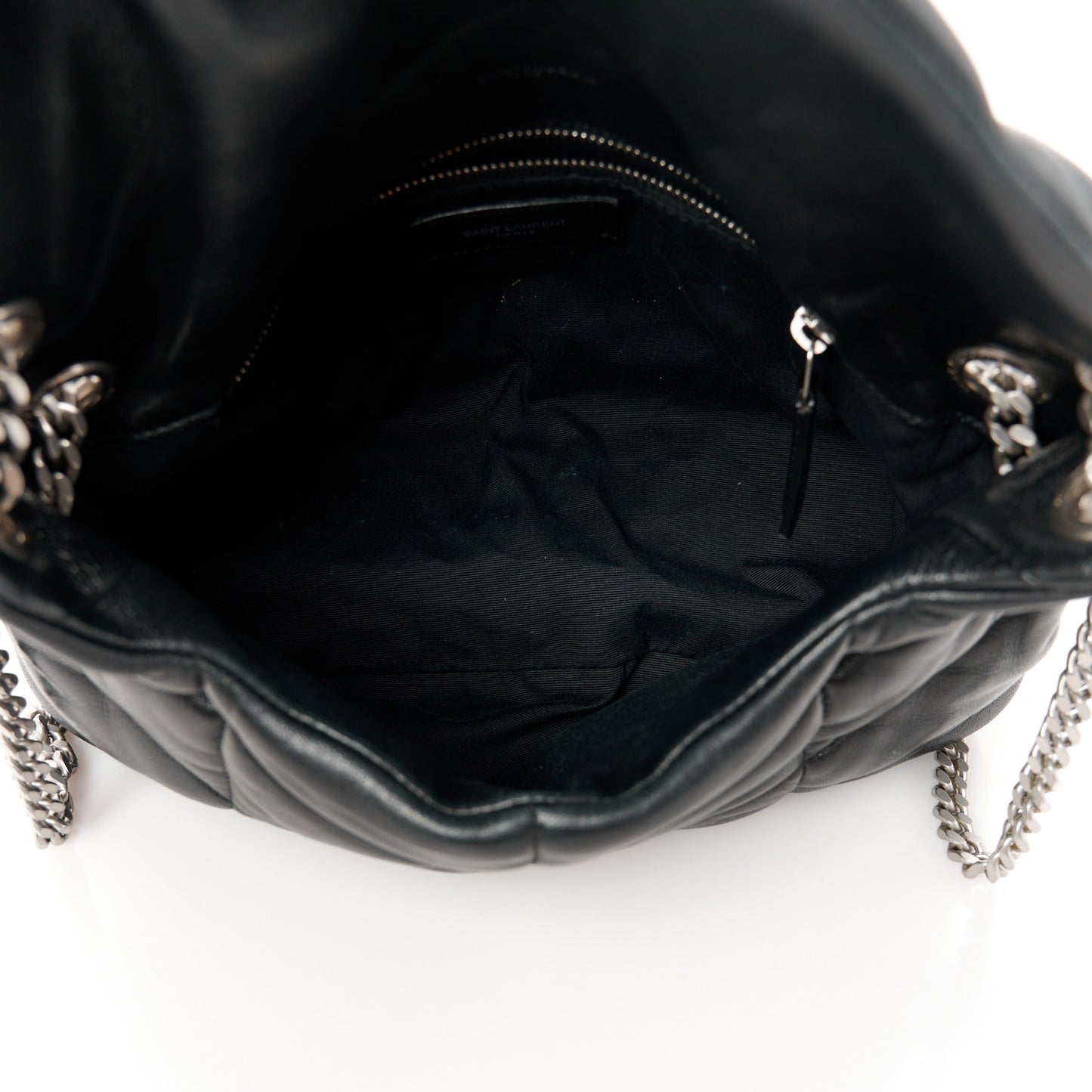 Lambskin Quilted Small Loulou Puffer Monogram Chain Satchel Black