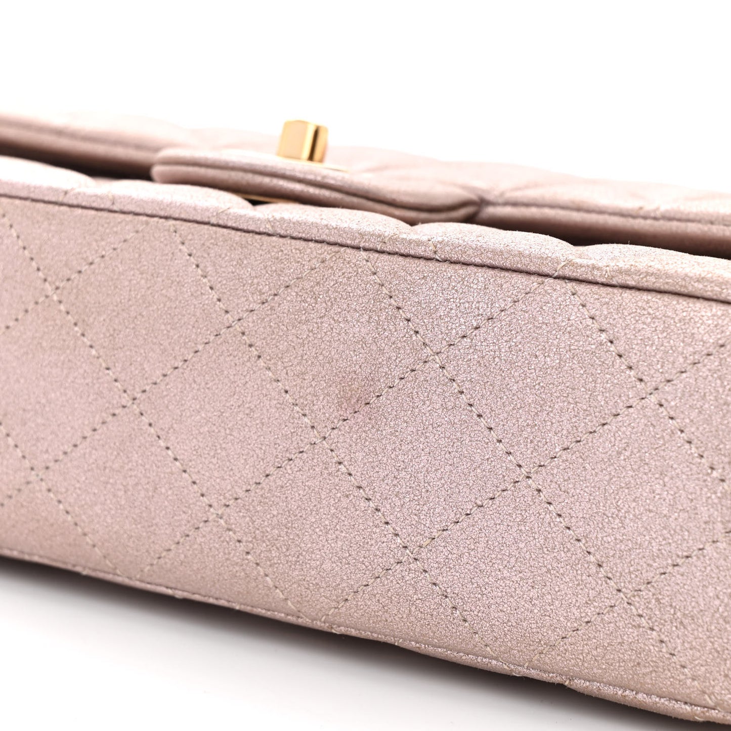 Iridescent Calfskin Quilted Medium Double Flap Light Pink