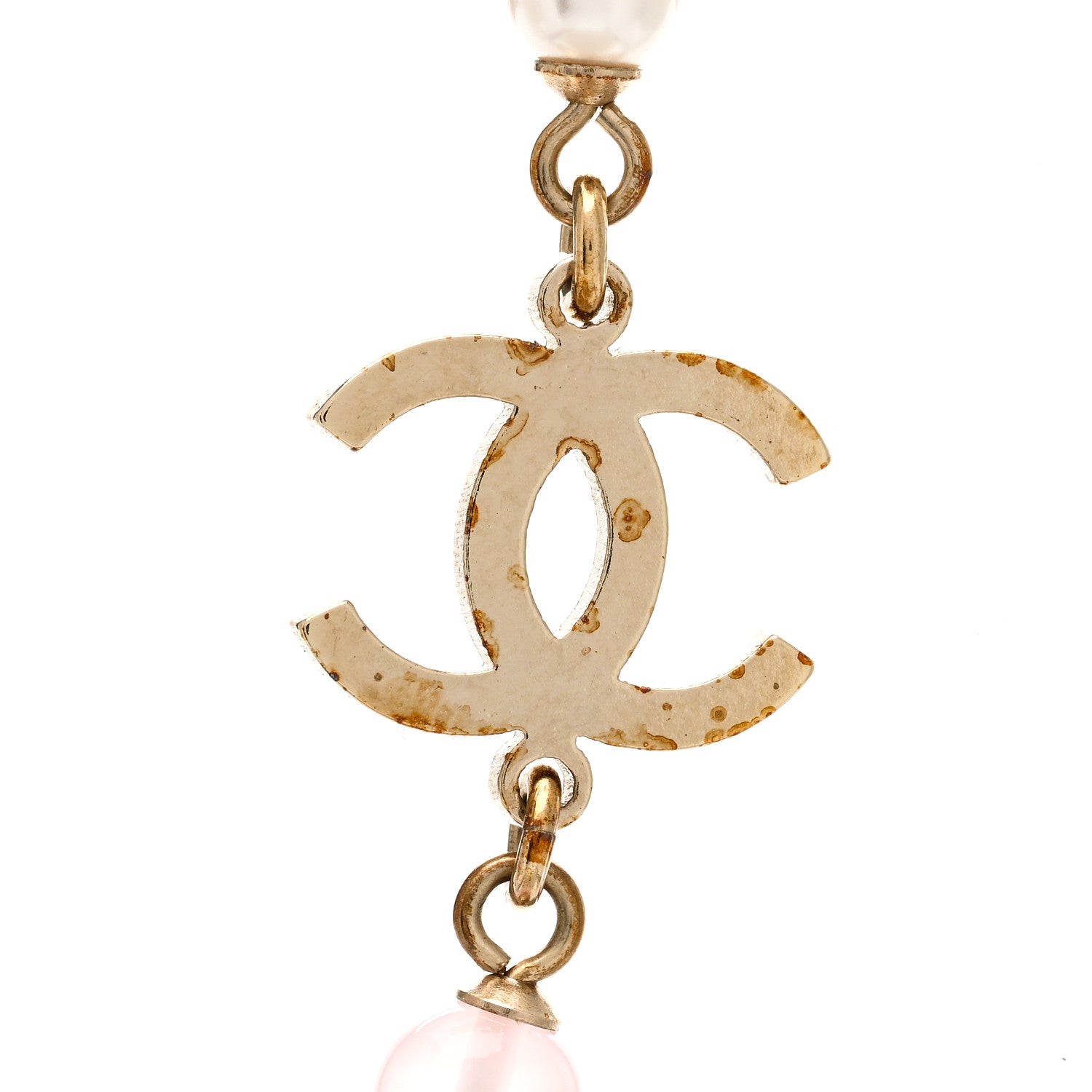 Chanel Resin Crystal CC Heart Necklace Pearly White Gold 4 of 4