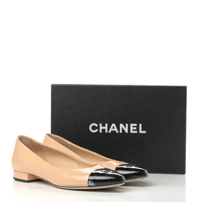 Chanel Lambskin Patent Cap Toe CC Ballerina Flats 40 Beige Black 15 of 15