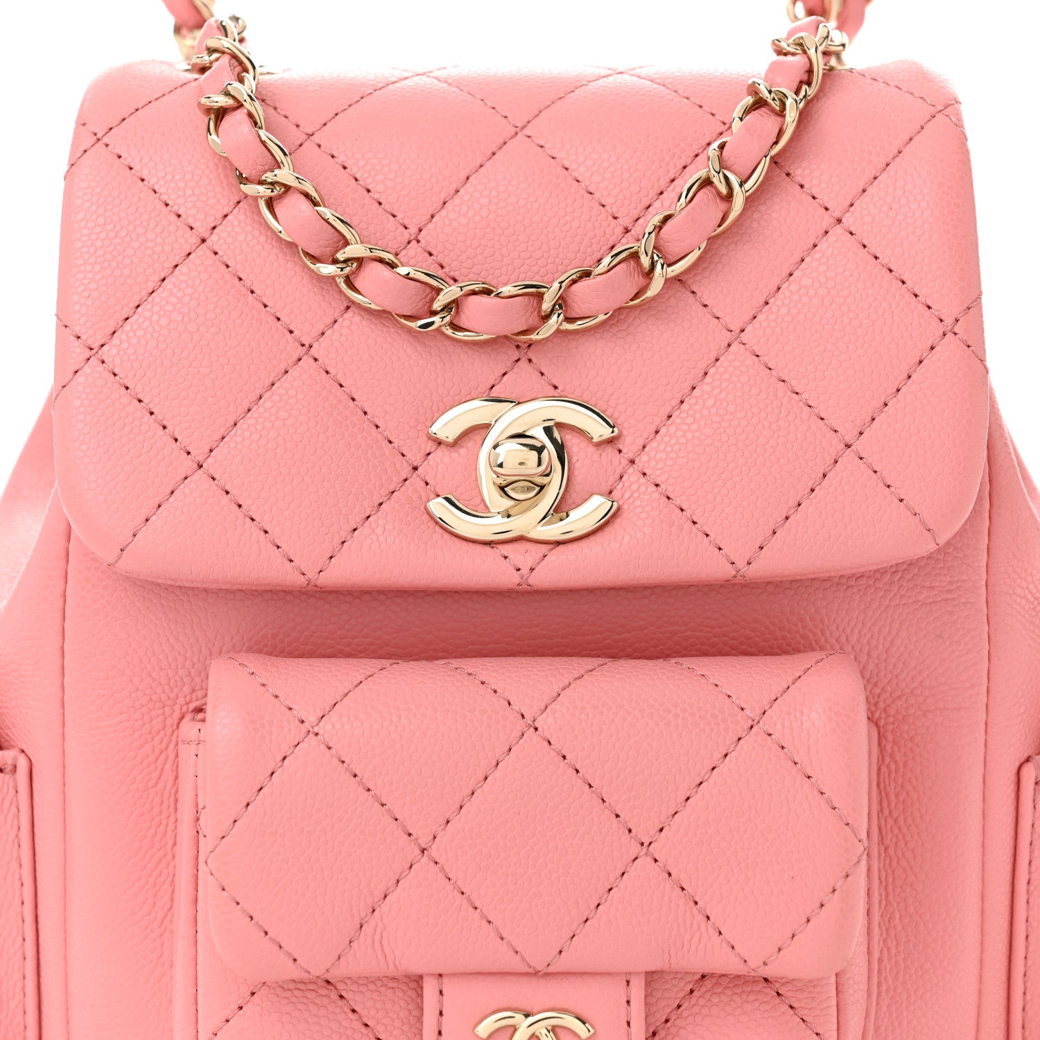 Chanel Shiny Caviar Quilted Small Pockets Drawstring Backpack Pink 8 of 10