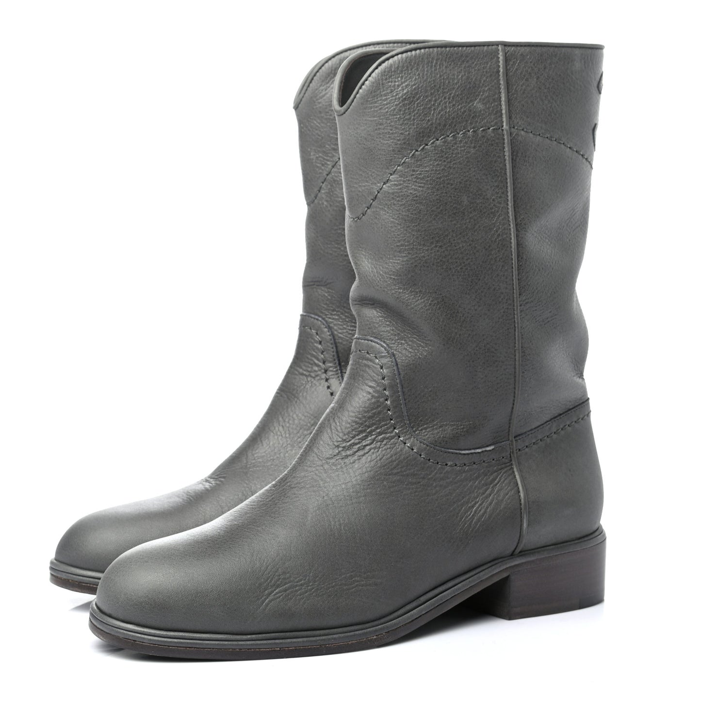 Calfskin Ascot CC Boots 37.5 Gray