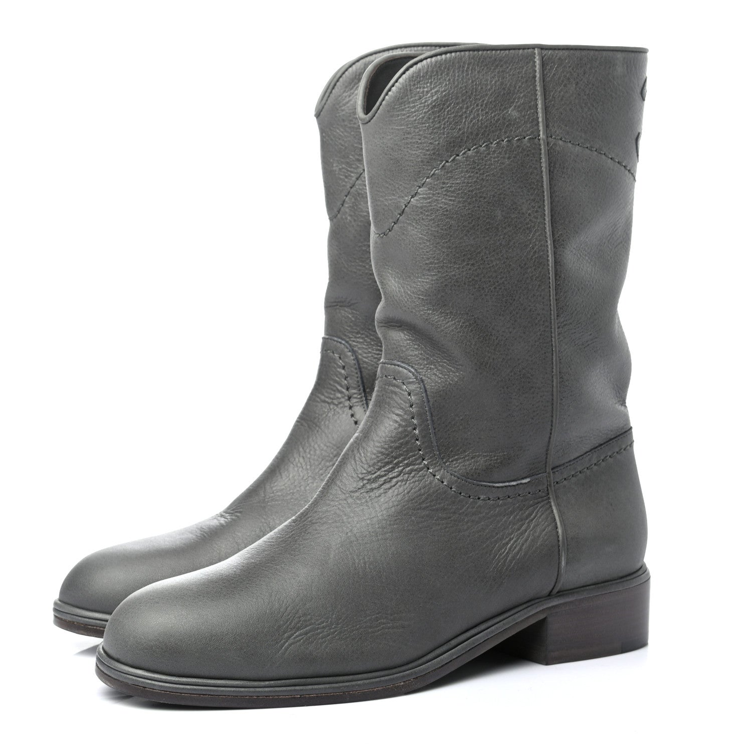 Chanel Calfskin Ascot CC Boots 37.5 Gray 3 of 8