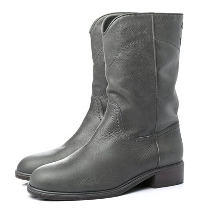 Chanel Calfskin Ascot CC Boots 37.5 Gray 3 of 8