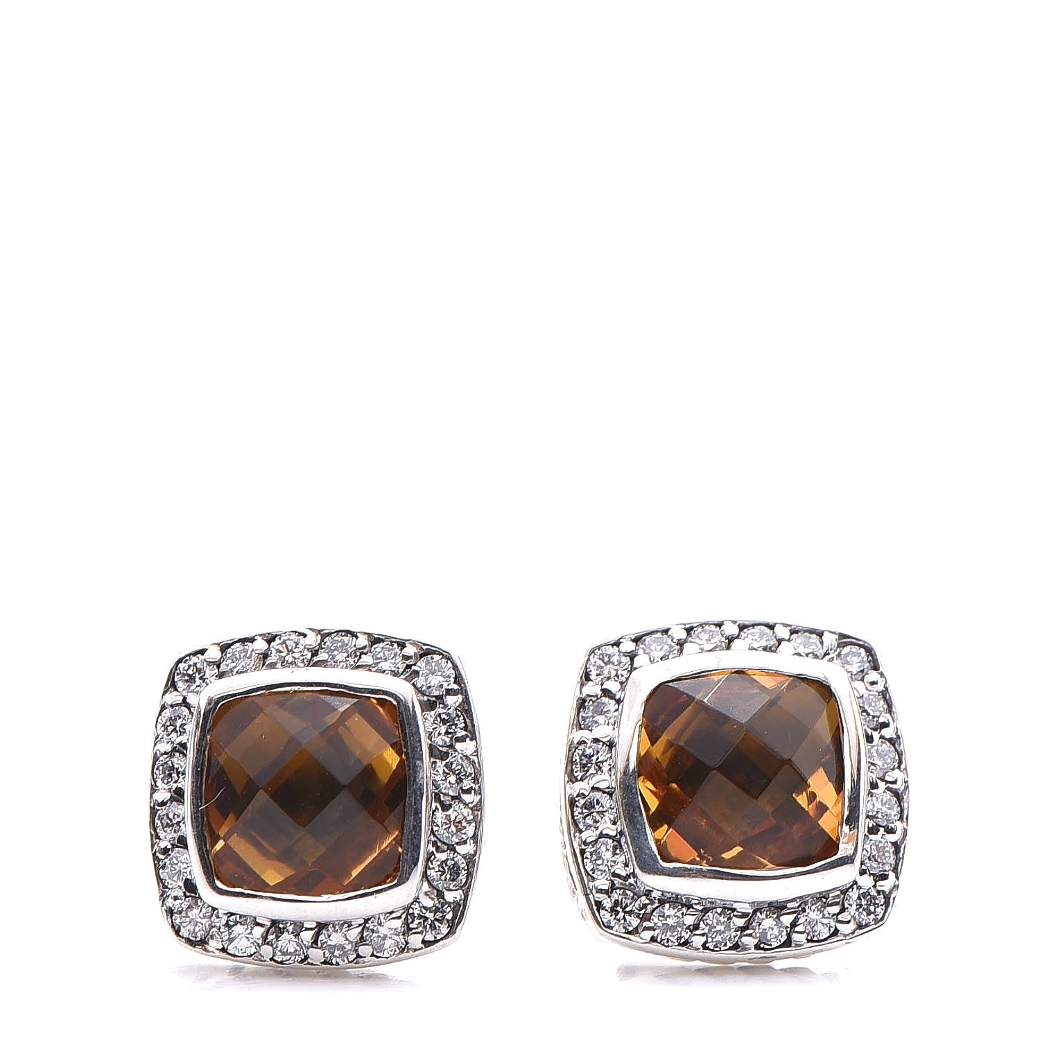 David Yurman Sterling Silver Diamond Citrine 5mm Petite Albion Earrings 1 of 4