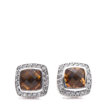 David Yurman Sterling Silver Diamond Citrine 5mm Petite Albion Earrings 1 of 4