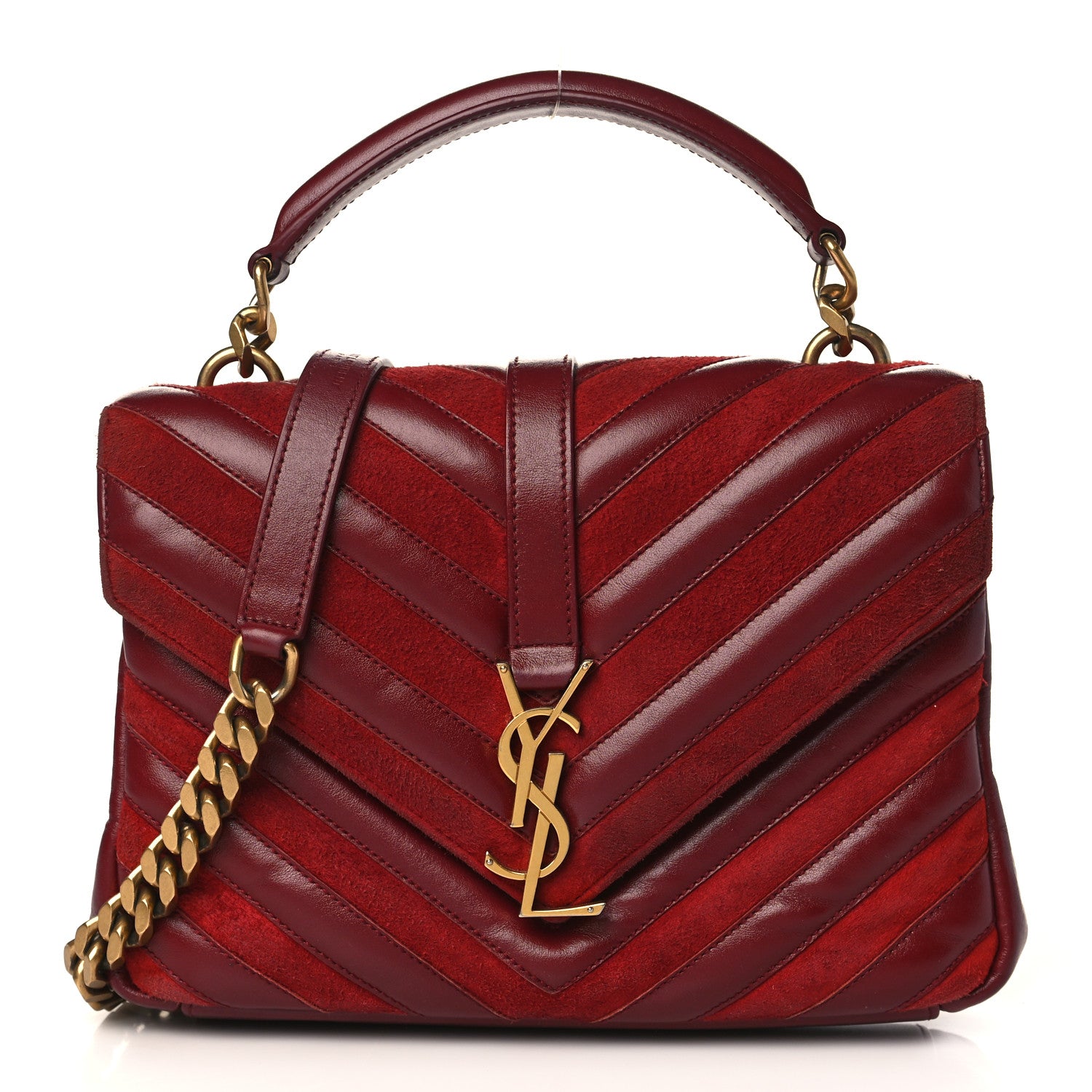 Saint Laurent Calfskin Suede Matelasse Chevron Medium Monogram College Bag Burgundy 1 of 10