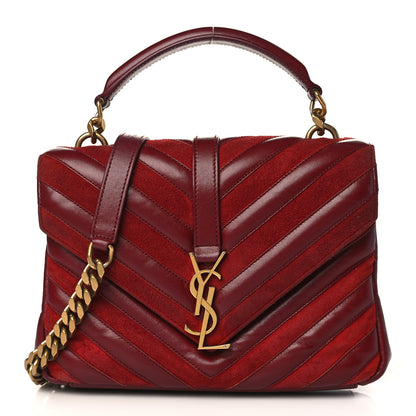 Saint Laurent Calfskin Suede Matelasse Chevron Medium Monogram College Bag Burgundy 1 of 10