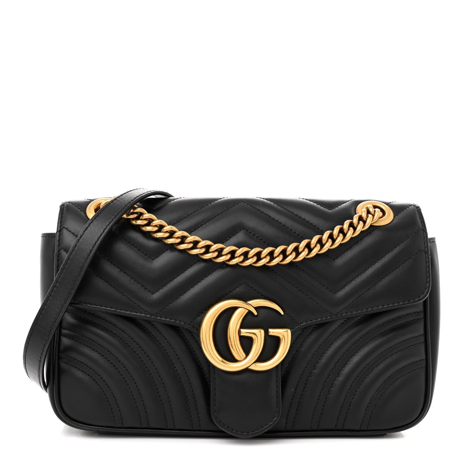 Gucci Calfskin Matelasse Mini GG Marmont Shoulder Bag Black 1 of 15