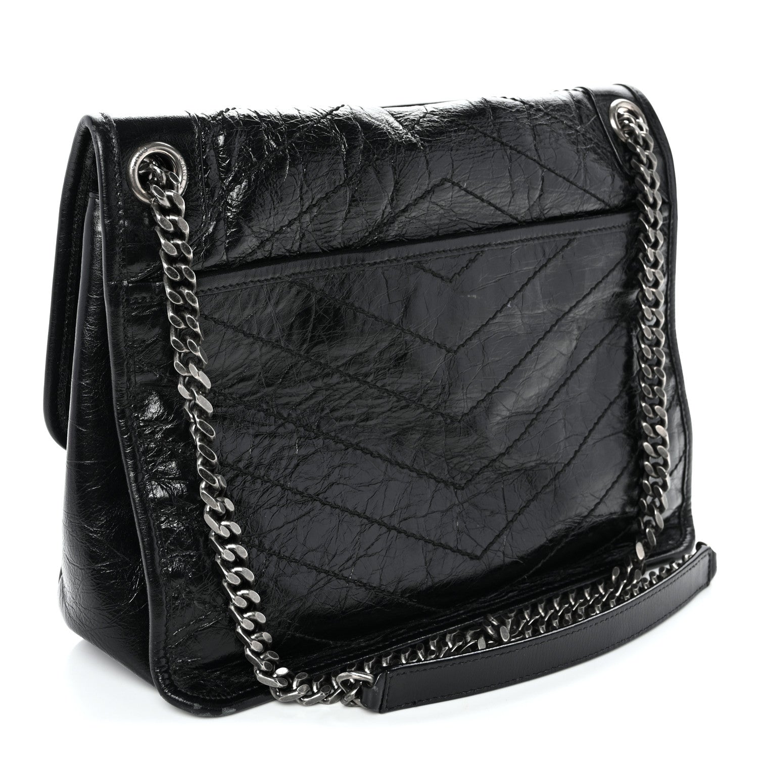 Saint Laurent Crinkled Calfskin Matelasse Monogram Medium Niki Chain Satchel Black 3 of 10