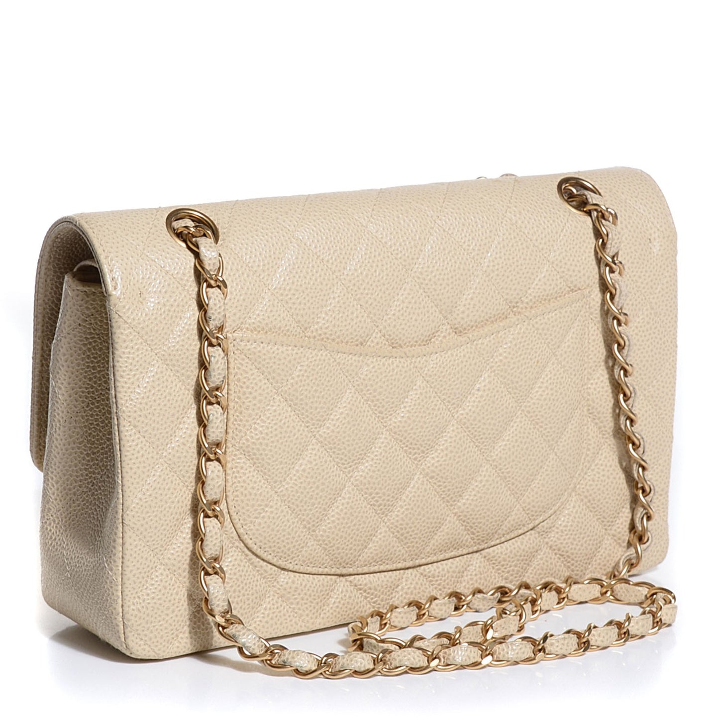 Caviar Quilted Medium Double Flap Beige Clair