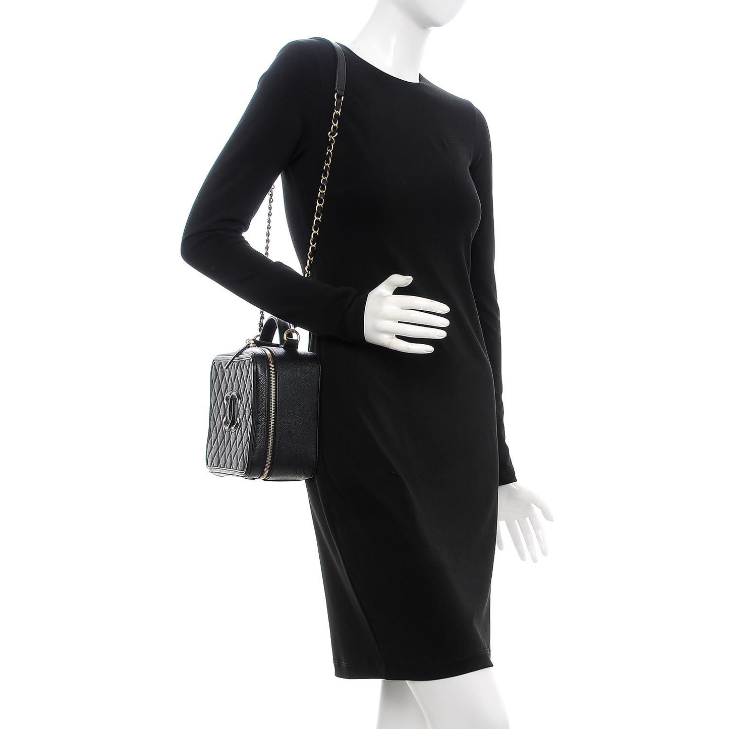 Caviar Quilted Large CC Filigree Vanity Case Black