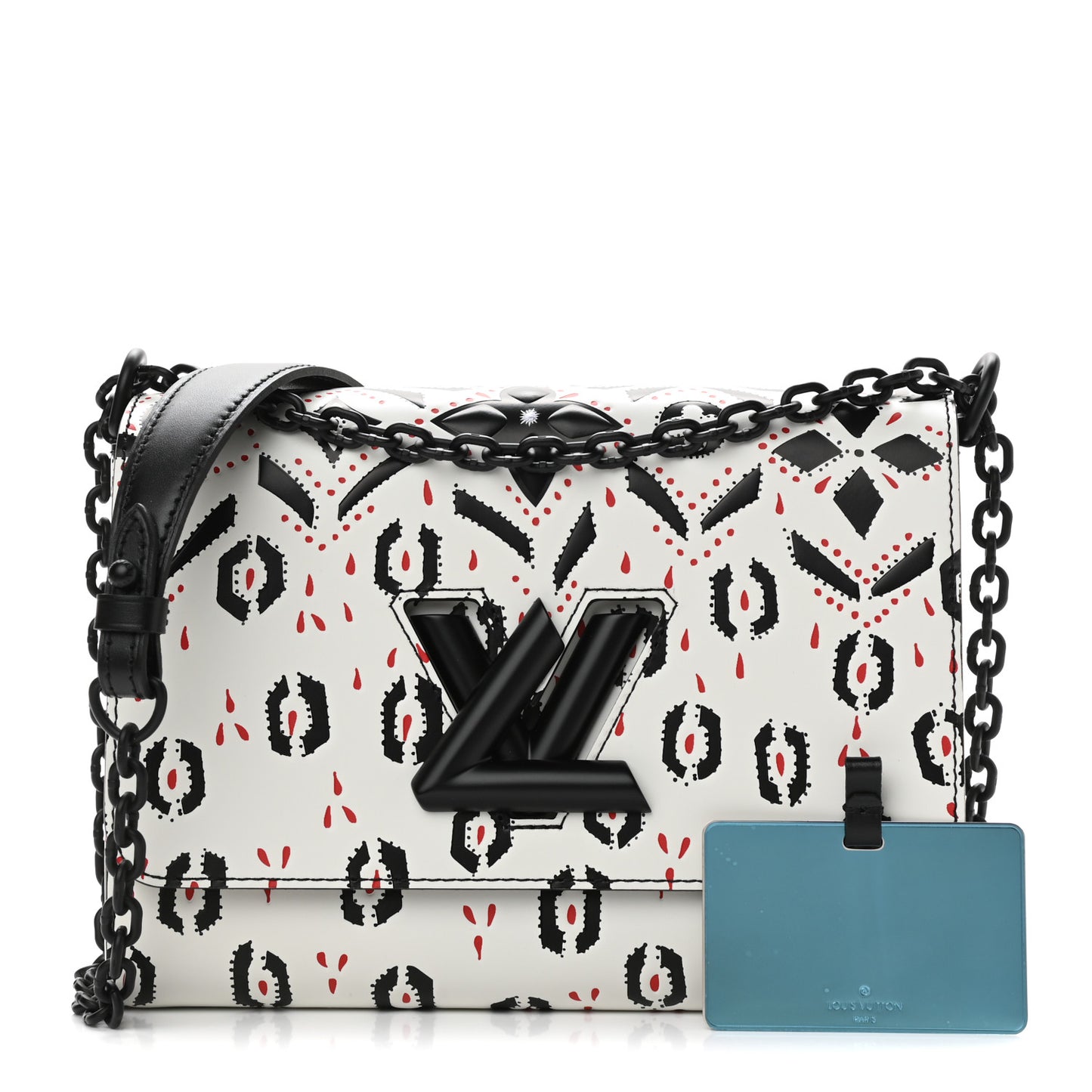 Calfskin Graphic Print Twist Shoulder Bag MM White Black