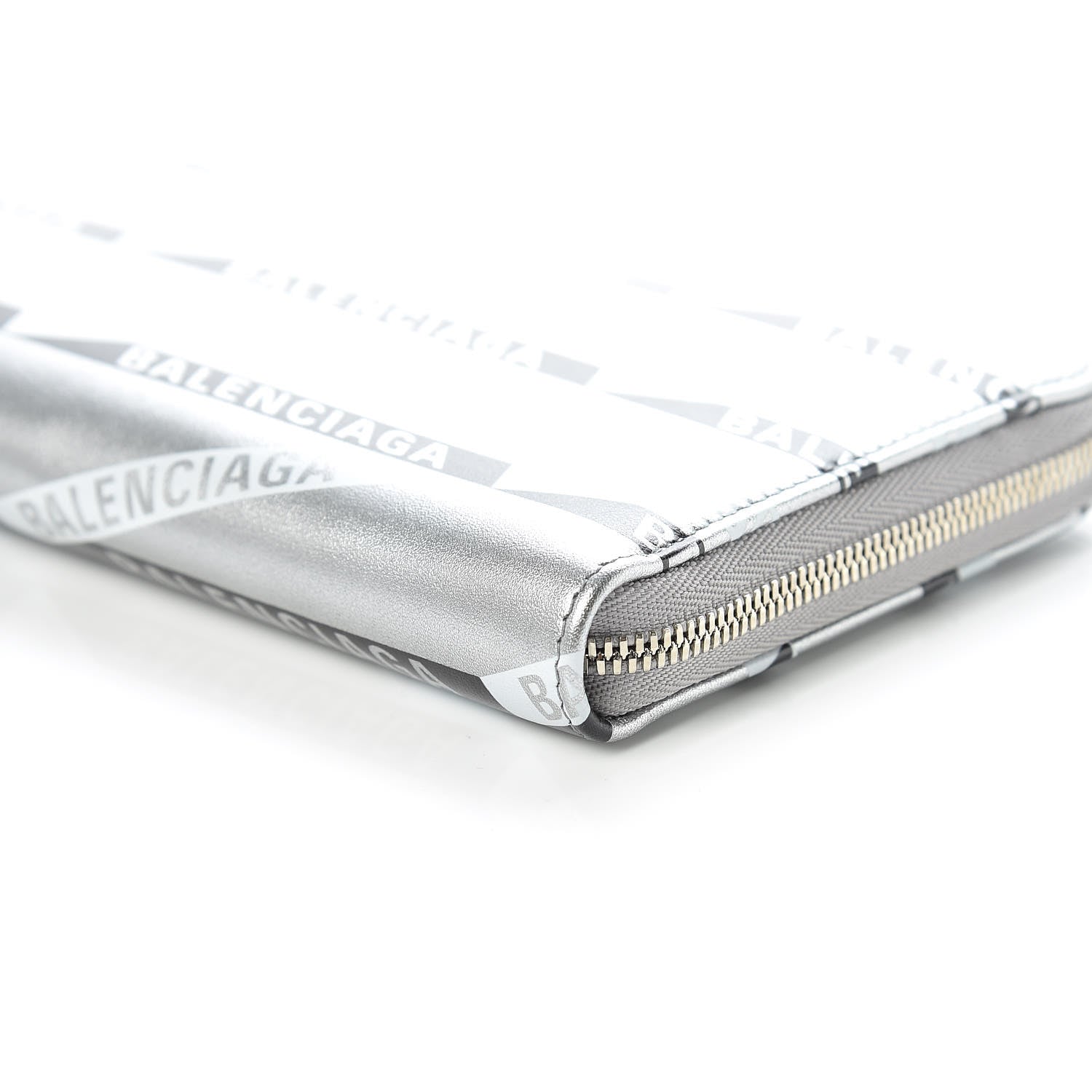 Balenciaga Metallic Calfskin Losange Monogram Everyday Continental Zip Around Wallet Silver Black White 9 of 9