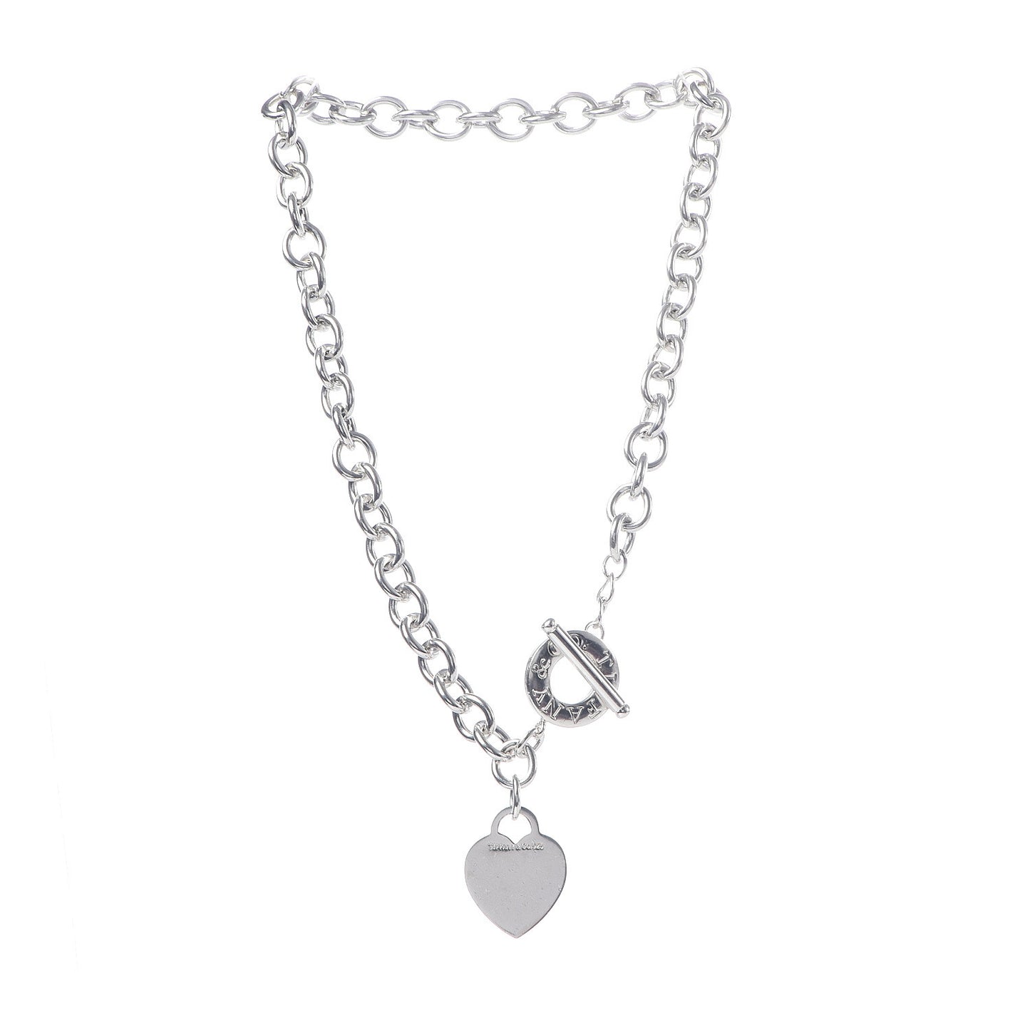 Sterling Silver Heart Tag Toggle Necklace