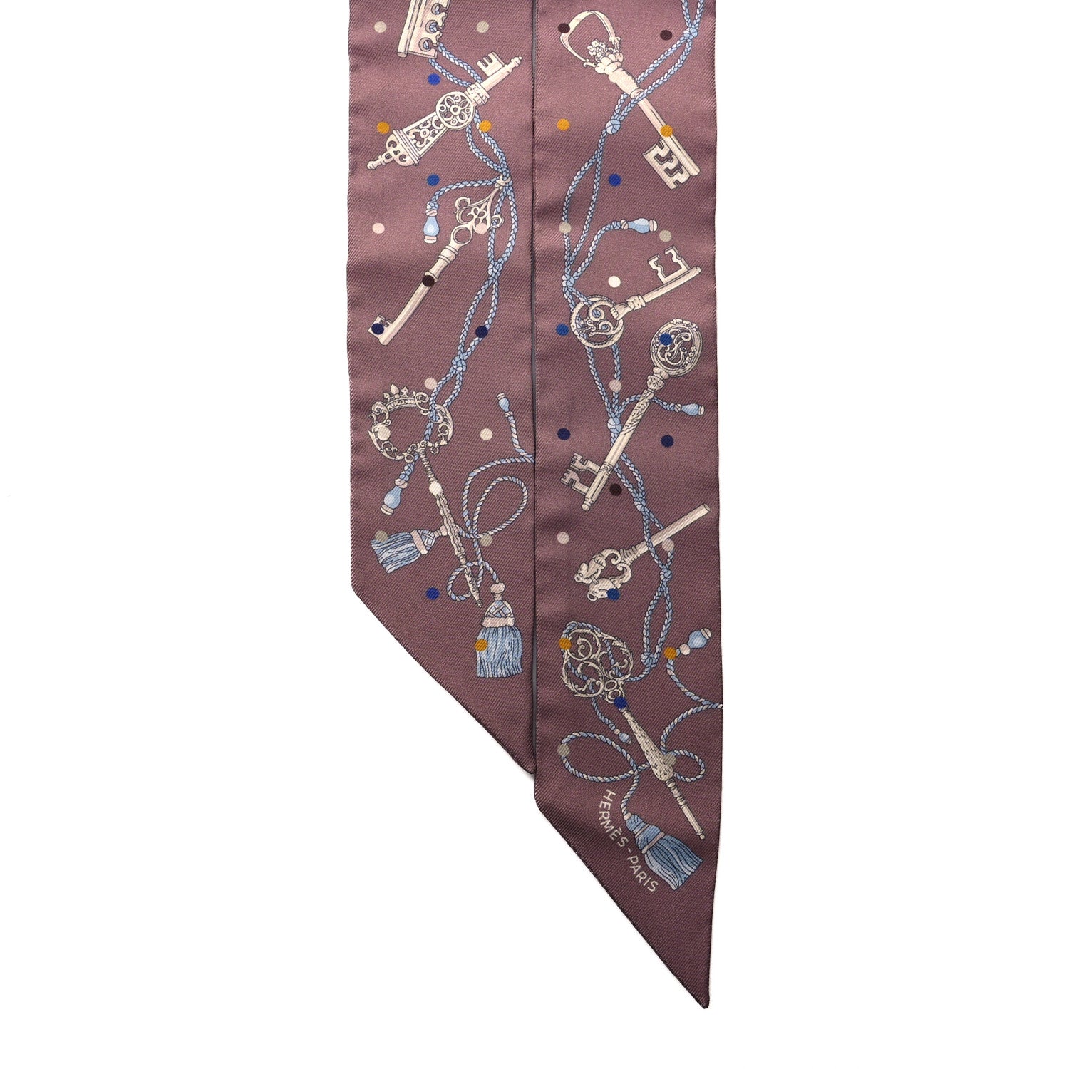 Hermes Silk Les Cles A Pois Twilly Marron Glace Gris 2 of 4