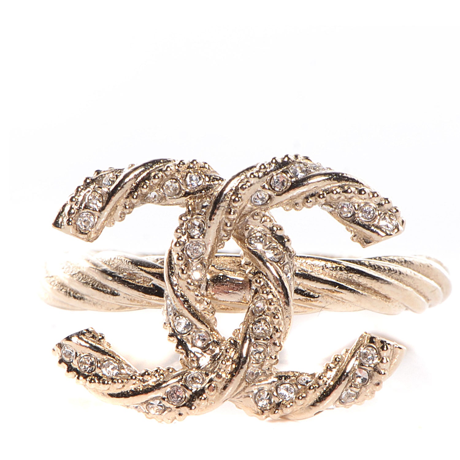 Chanel Crystal Twist CC Ring Light Gold 54 6.75 1 of 6