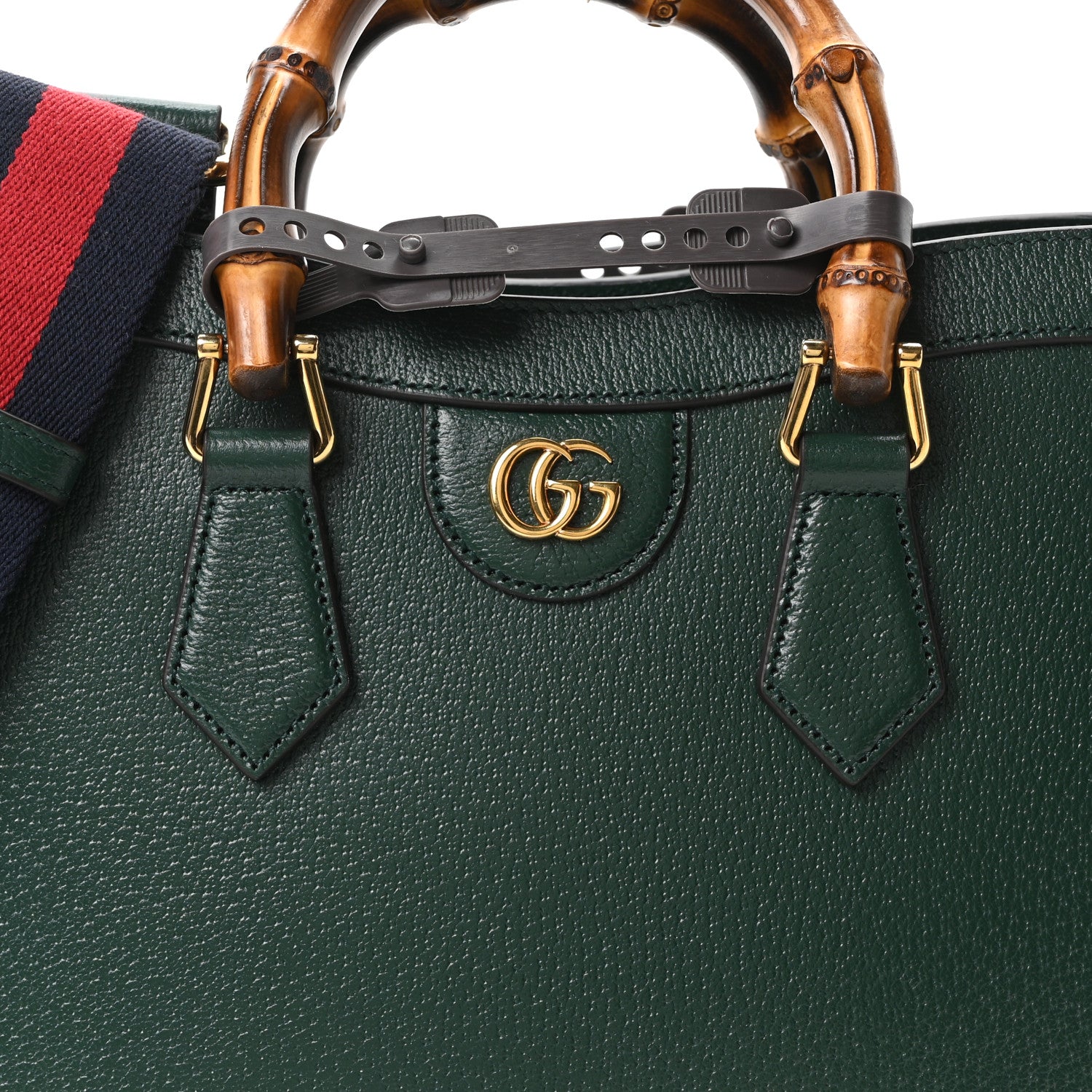 Gucci Textured Dollar Calfskin Web Small Diana Tote Bag Vintage Green Powder Pink 8 of 10