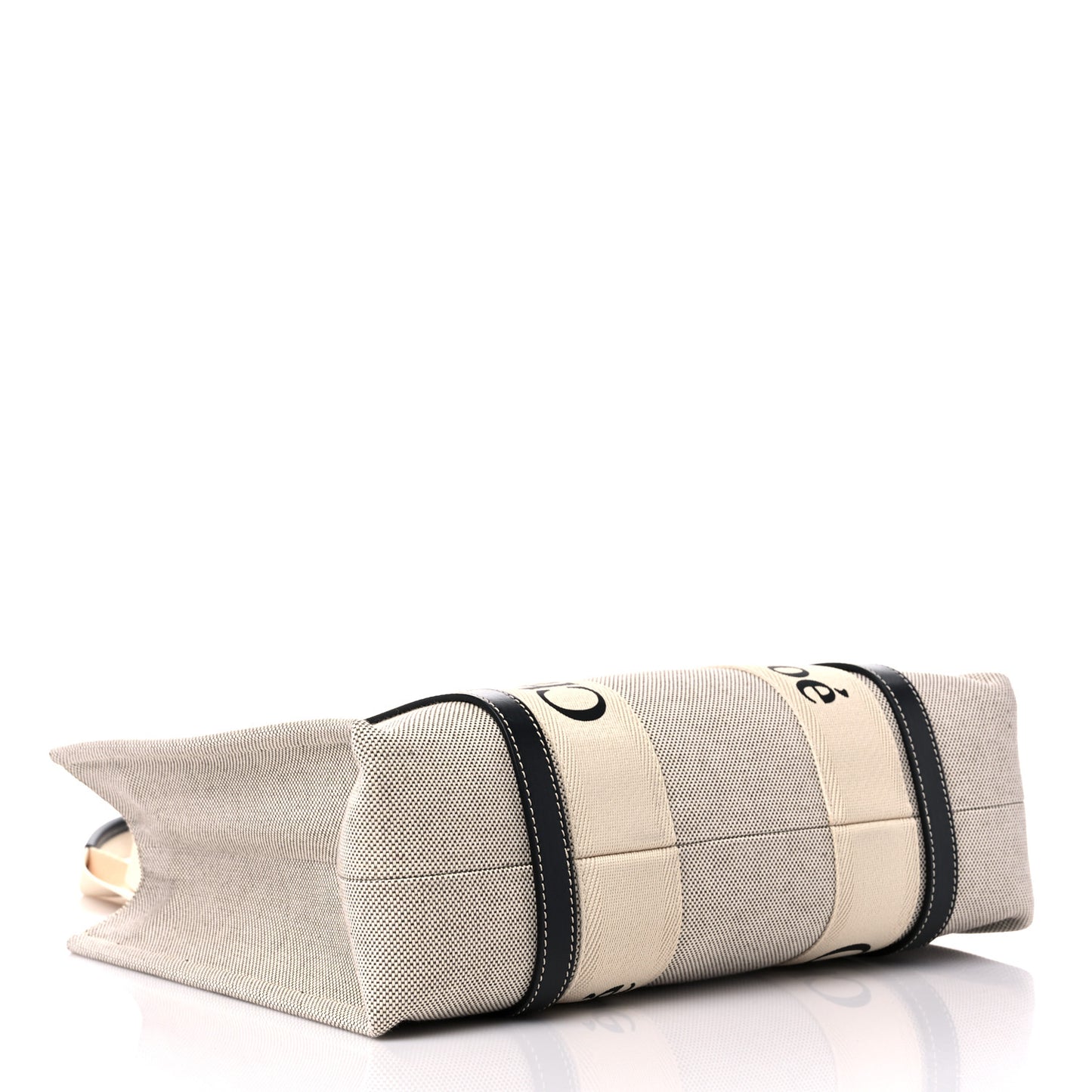 Cotton Calfskin Medium Woody Ribbon Tote White Black