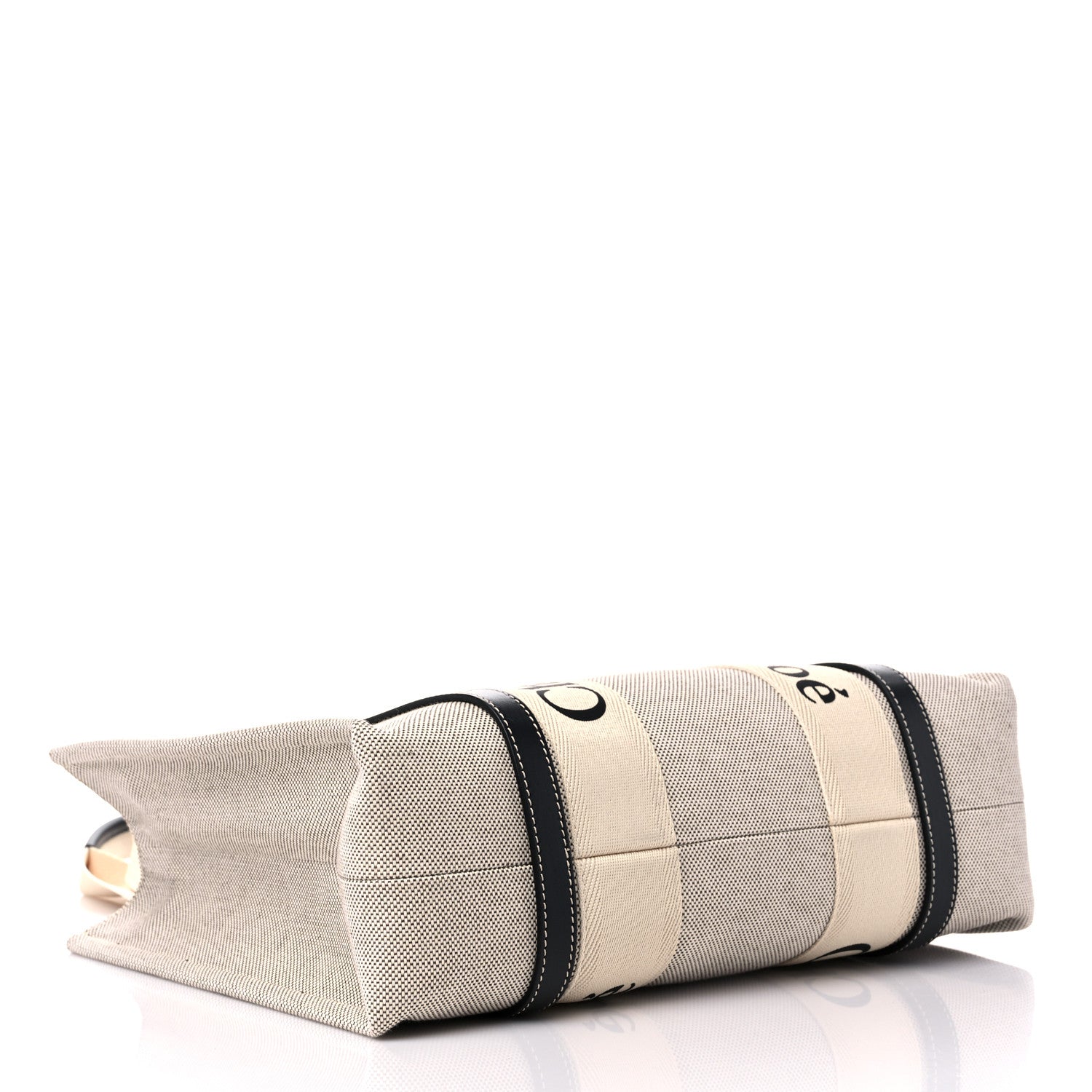 Chloe Cotton Calfskin Medium Woody Ribbon Tote White Black 4 of 9