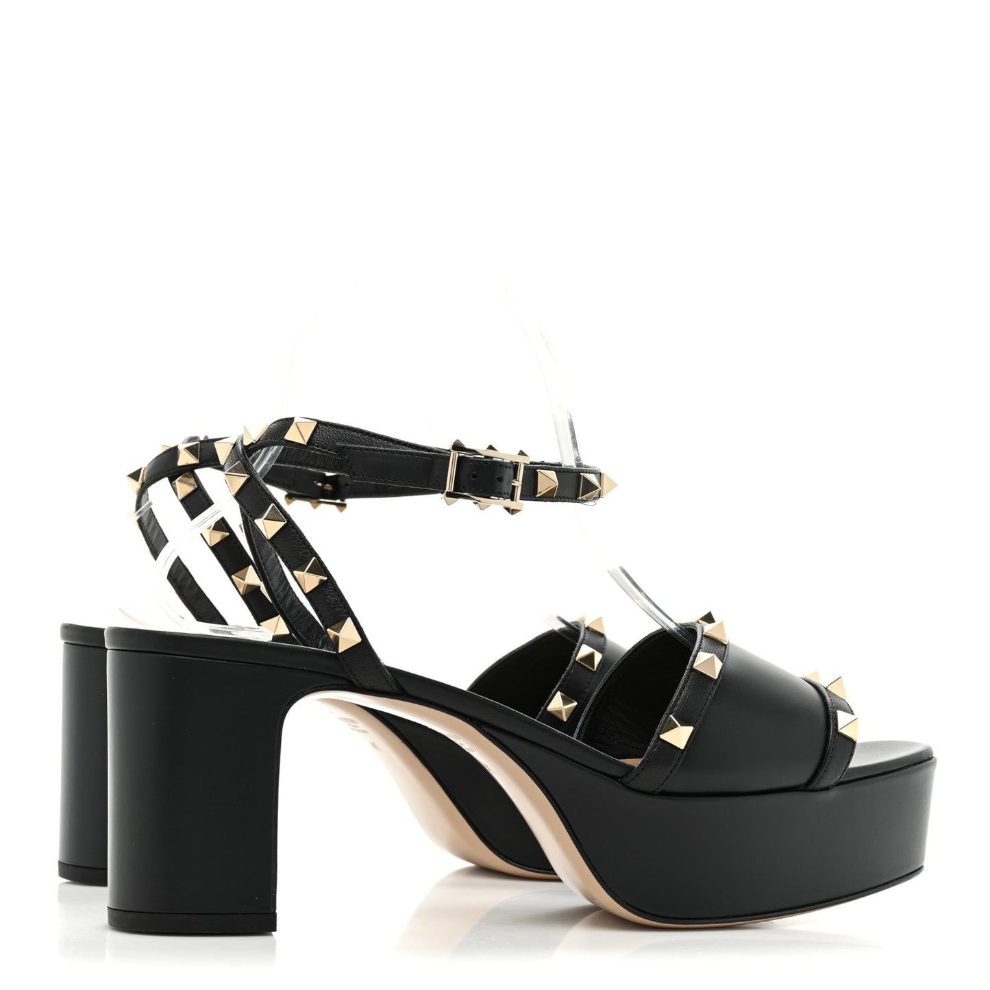 Calfskin Rockstud 35/75mm Platform Sandals 41 Black