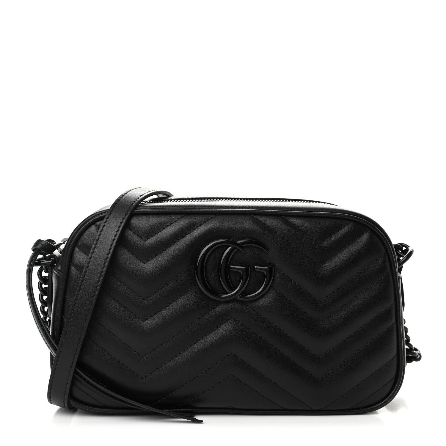 Gucci Calfskin Matelasse Monochrome Small GG Marmont Chain Shoulder Bag Black 1 of 10