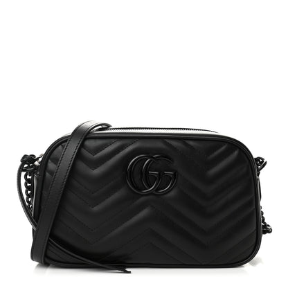 Gucci Calfskin Matelasse Monochrome Small GG Marmont Chain Shoulder Bag Black 1 of 10