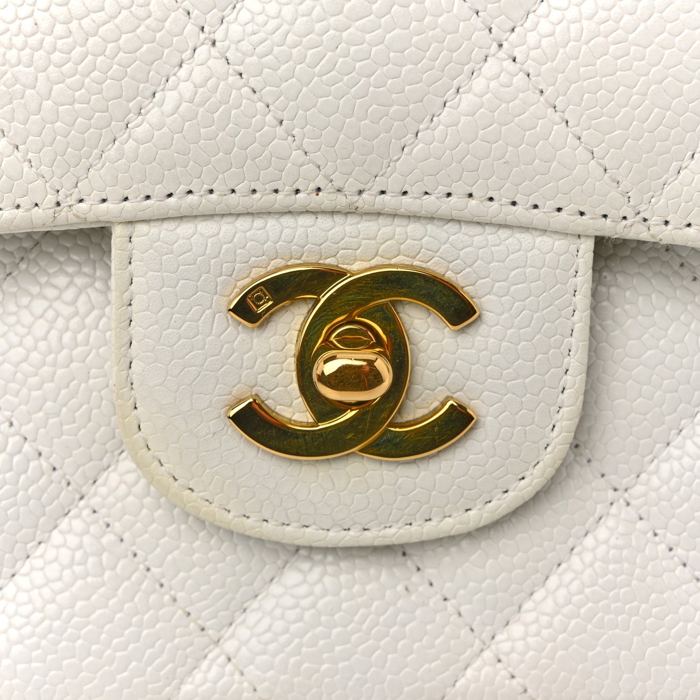 Caviar Quilted Medium Double Flap White
