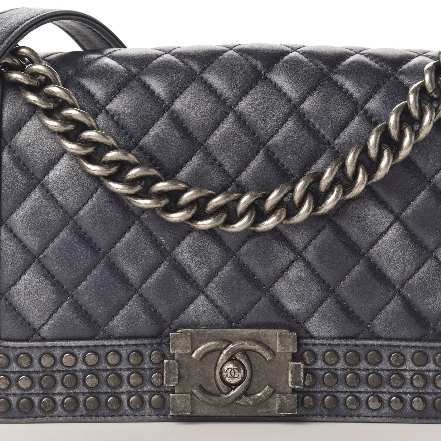 Faded Calfskin Quilted Medium Studded Boy Flap Black
