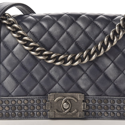 Chanel Faded Calfskin Quilted Medium Studded Boy Flap Black 13 of 13