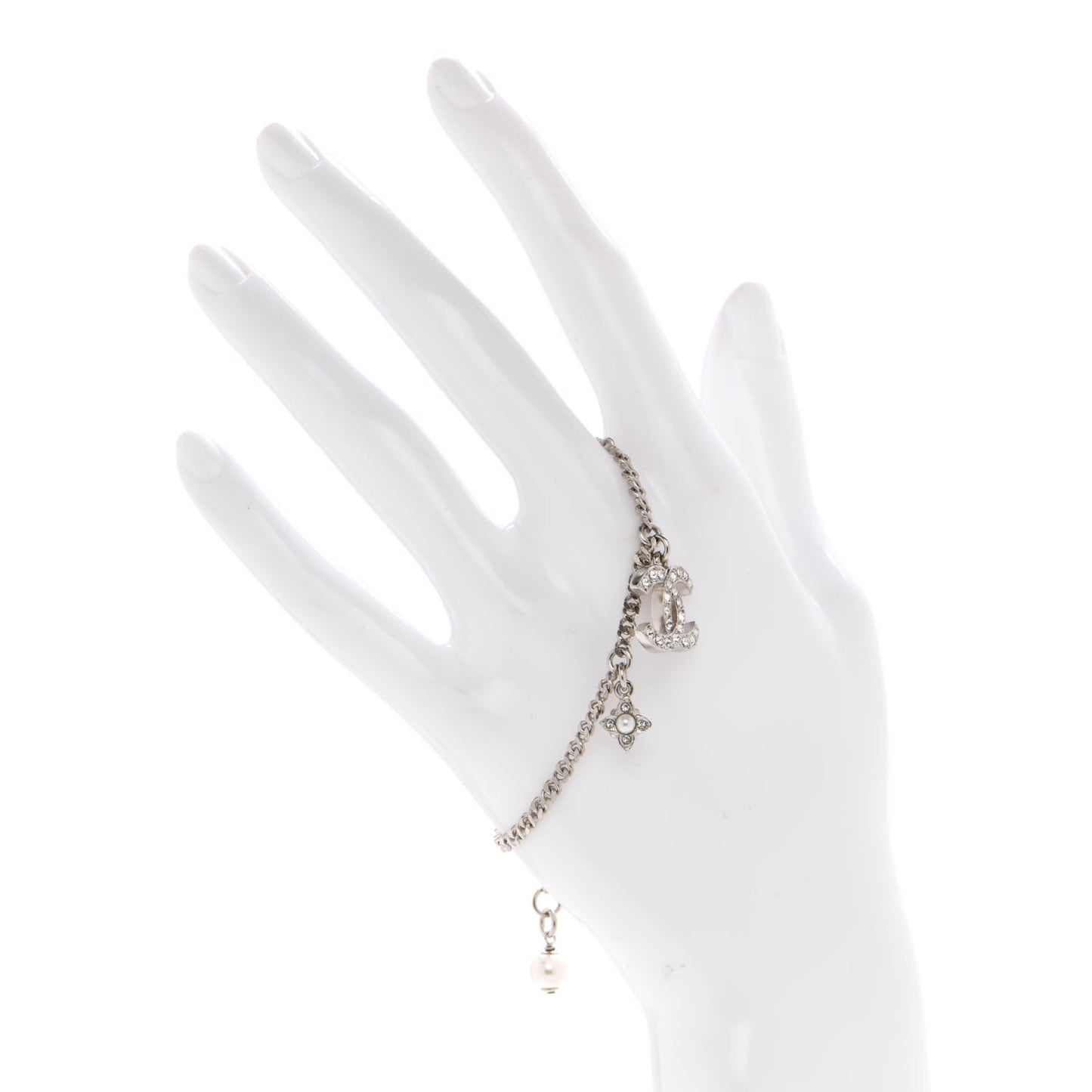 Crystal Pearl Flower CC Bracelet Silver
